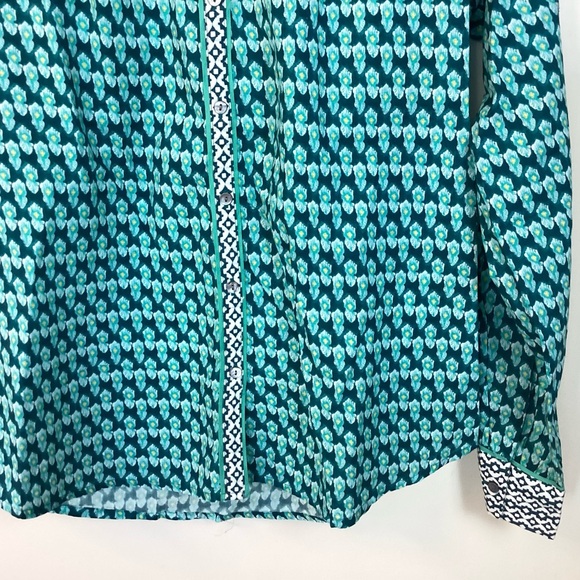 NWOT Sundance Long Sleeve Button Front Mixed Contrast Print Top - Green/Blue - L - Picture 3 of 8